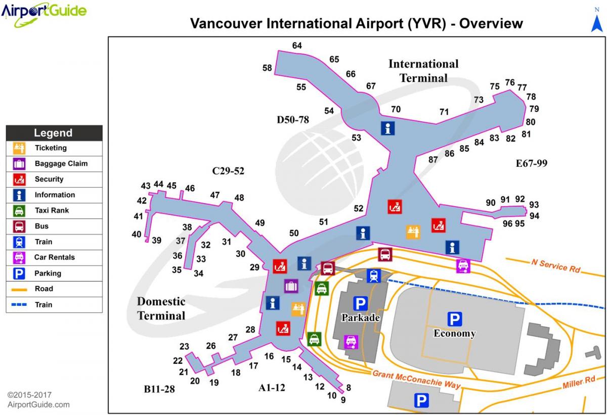 vancouver airport lähdöt kartta