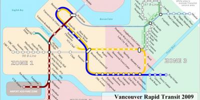 Vancouverin skytrain-alue kartta