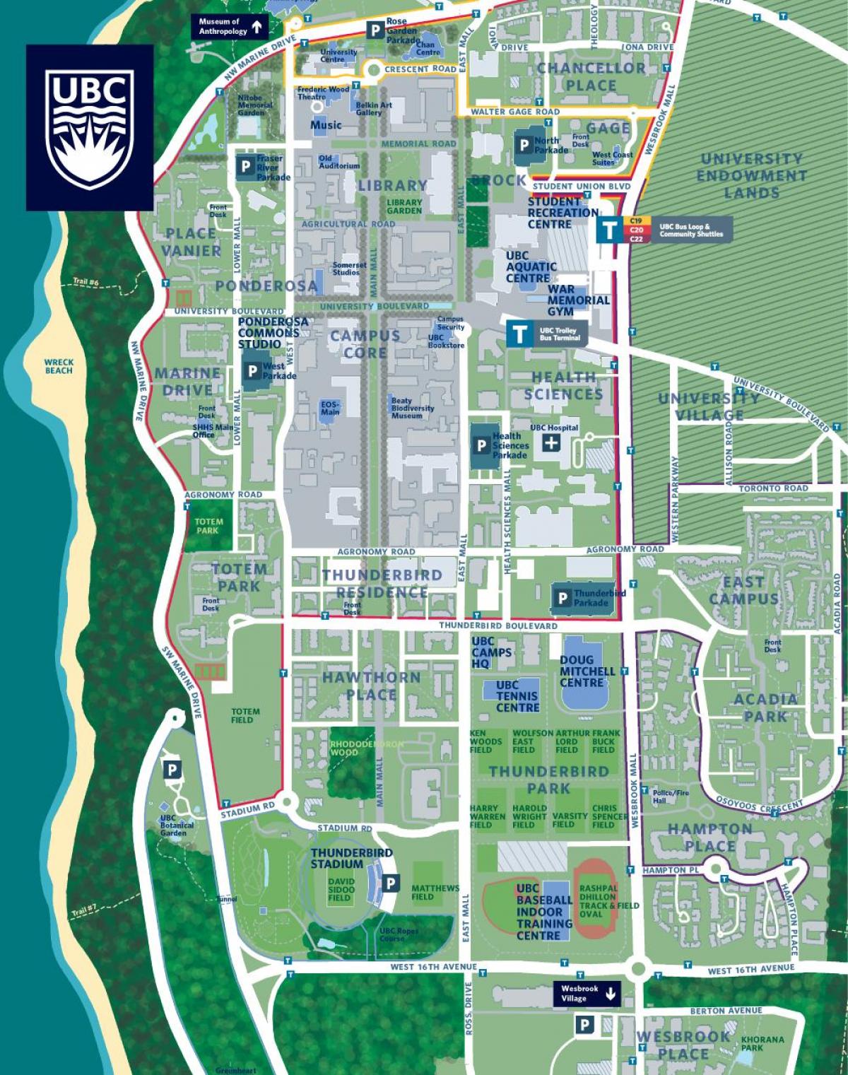 ubc, vancouver kampuksen kartta