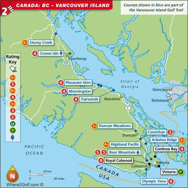 Kartta vancouver island golf kursseja