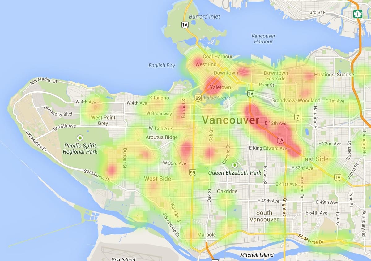 Kartta vancouver lämpöä