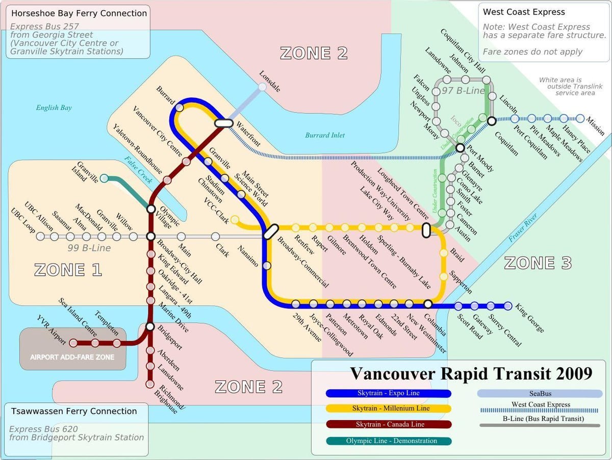 Kartta vancouver lentokenttä juna