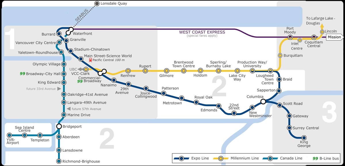 vancouverin lentokentältä keskustaan skytrain kartta