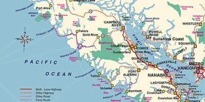 Kartta vancouver island camping 